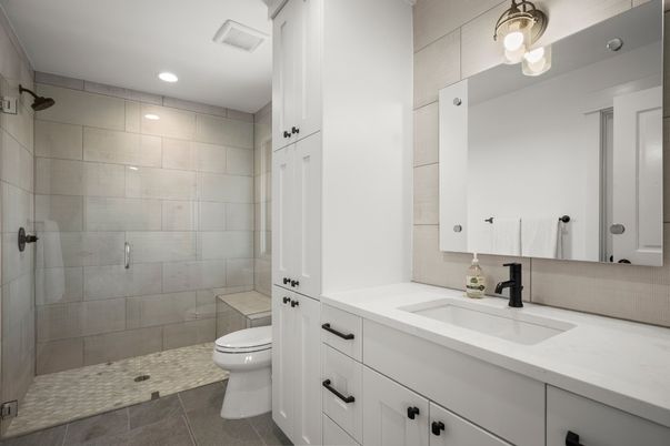 Bathroom, Glass Shower, Interior, Recessed Lighting