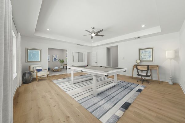 Billiard Table, Game Room, Interior, Recessed Lighting, Wood Texture Flooring