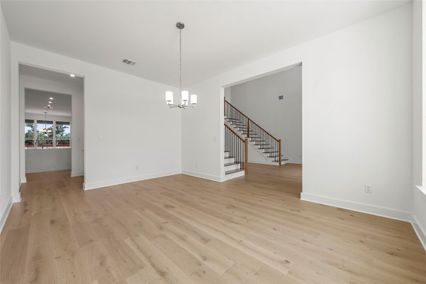 Empty room, Interior, Pendant Lights, Recessed Lighting, Wood Texture Flooring