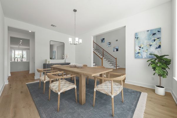 Chandelier, Dining room, Interior, Pendant Lights, Recessed Lighting, Wood Texture Flooring