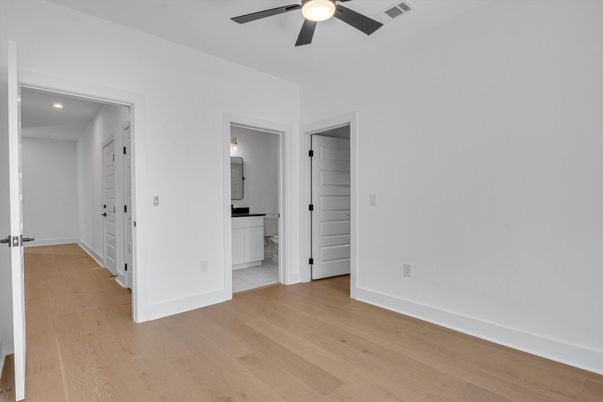 Bathroom, Empty room, Interior, Recessed Lighting, Wood Texture Flooring
