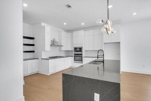 Interior, Kitchen, Pendant Lights, Recessed Lighting, Wood Texture Flooring
