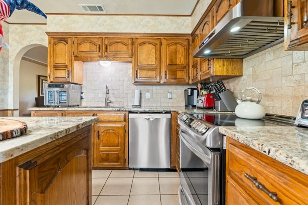 Interior, Kitchen, Stainless Steel Appliances, Stone Walls