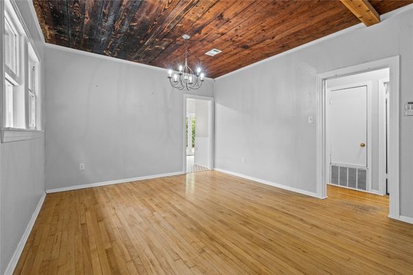 Chandelier, Empty room, Interior, Wooden Ceilings, Wood Texture Flooring