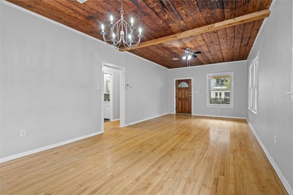 Chandelier, Empty room, Interior, Wooden Beams, Wooden Ceilings, Wood Texture Flooring