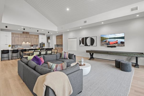 Interior, Kitchen, Living room, Recessed Lighting, Wood Texture Flooring