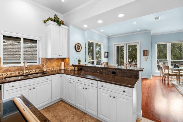 Dining room, Interior, Recessed Lighting, Wood Texture Flooring