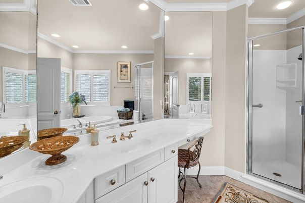 Bathroom, Dual Sink Vanities, Glass Shower, Interior, Recessed Lighting