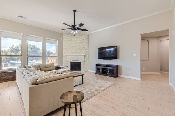 Fireplace, Interior, Living room, Stone Walls, Wood Texture Flooring