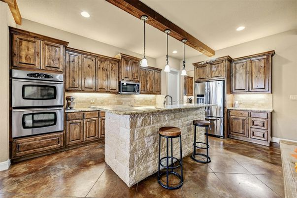 Interior, Kitchen, Pendant Lights, Recessed Lighting, Stainless Steel Appliances, Wooden Beams