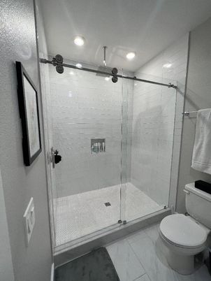 Bathroom, Glass Shower, Interior, Recessed Lighting