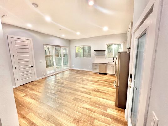 Interior, Kitchen, Recessed Lighting, Wood Texture Flooring