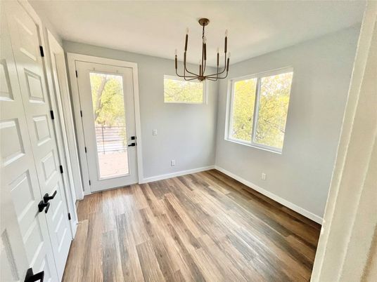 Chandelier, Empty room, Interior, Pendant Lights, Wood Texture Flooring