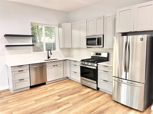Interior, Kitchen, Stainless Steel Appliances, Wood Texture Flooring
