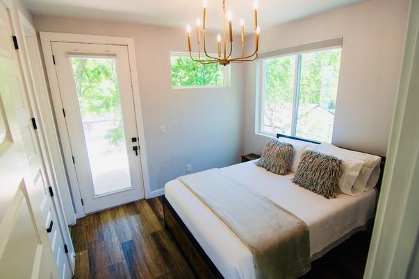 Bedroom, Chandelier, Interior, Pendant Lights, Wood Texture Flooring