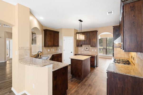 Interior, Kitchen, Pendant Lights, Recessed Lighting, Wood Texture Flooring