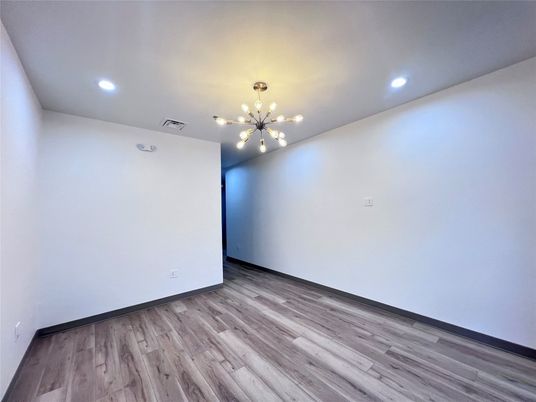 Empty room, Interior, Pendant Lights, Recessed Lighting, Wood Texture Flooring
