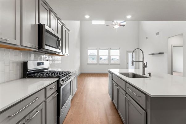 Interior, Kitchen, Recessed Lighting, Wood Texture Flooring