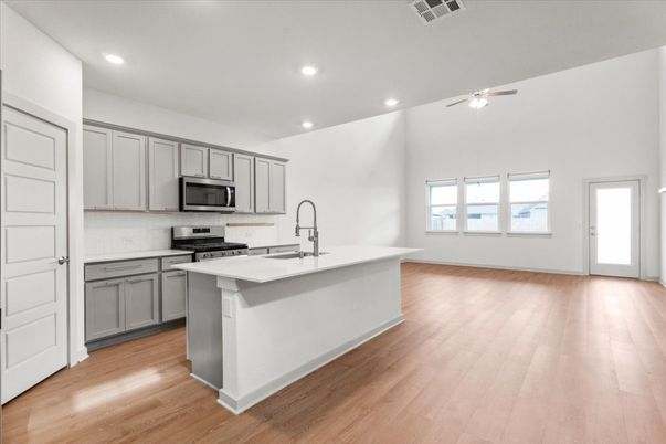 Interior, Kitchen, Recessed Lighting, Wood Texture Flooring