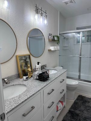 Bathroom, Dual Sink Vanities, Glass Shower, Interior