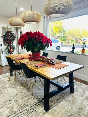 Dining room, Interior, Pendant Lights, Wood Texture Flooring