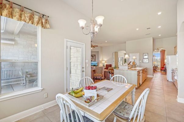 Dining room, Interior, Kitchen, Pendant Lights, Recessed Lighting, Stone Walls