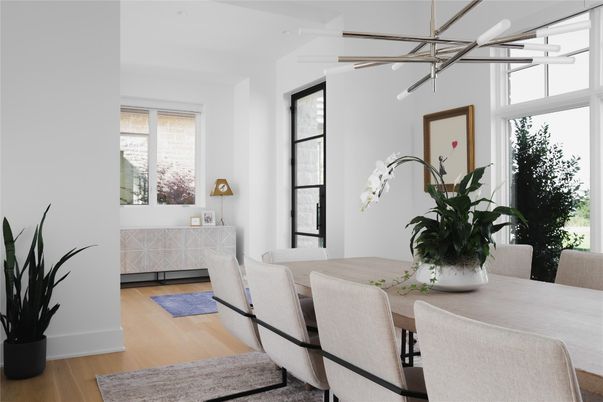 Dining room, Interior, Pendant Lights, Wood Texture Flooring