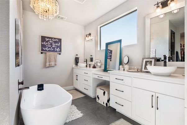 Bathroom, Chandelier, Dual Sink Vanities, Free Standing Baths, Interior