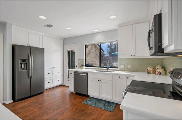 Interior, Kitchen, Recessed Lighting, Wood Texture Flooring