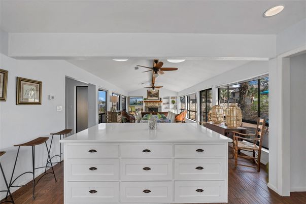 Dining room, Interior, Recessed Lighting, Wood Texture Flooring