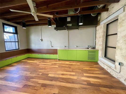 Empty room, Interior, Stone Walls, Wooden Beams, Wood Texture Flooring