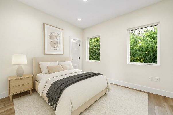 Bedroom, Interior, Recessed Lighting, Wood Texture Flooring