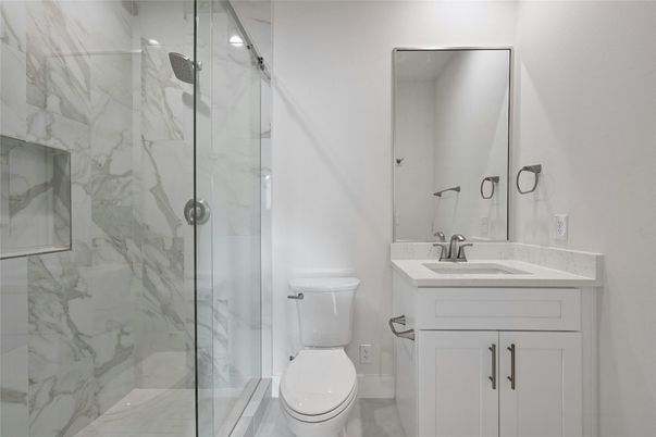 Bathroom, Glass Shower, Interior, Marble Walls
