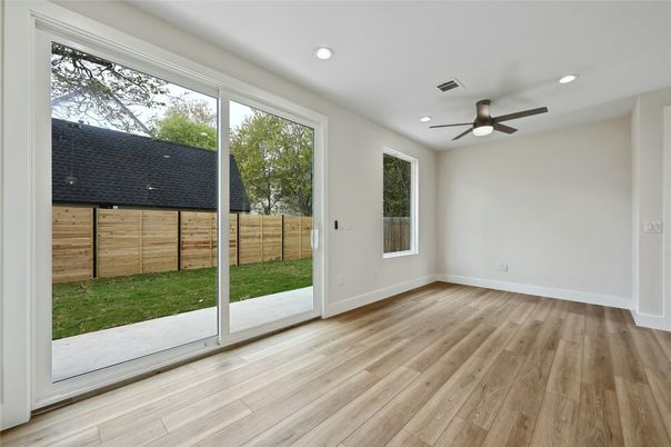 Empty room, Interior, Recessed Lighting, Wood Texture Flooring
