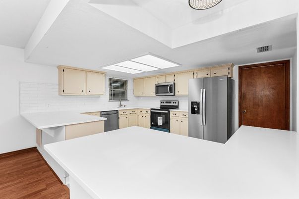Interior, Kitchen, Stainless Steel Appliances, Wood Texture Flooring