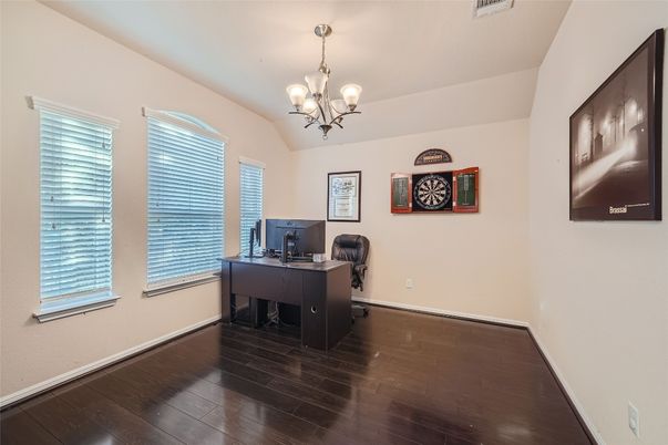 Chandelier, Home Office, Interior, Wood Texture Flooring