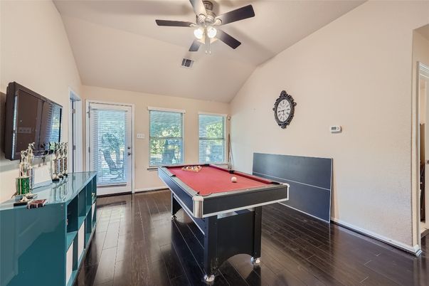 Billiard Table, Game Room, Interior, Wood Texture Flooring