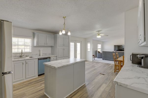 Interior, Kitchen, Pendant Lights, Wood Texture Flooring