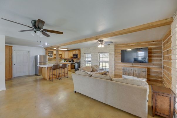 Interior, Kitchen, Living room, Stainless Steel Appliances, Stone Walls, Wooden Beams