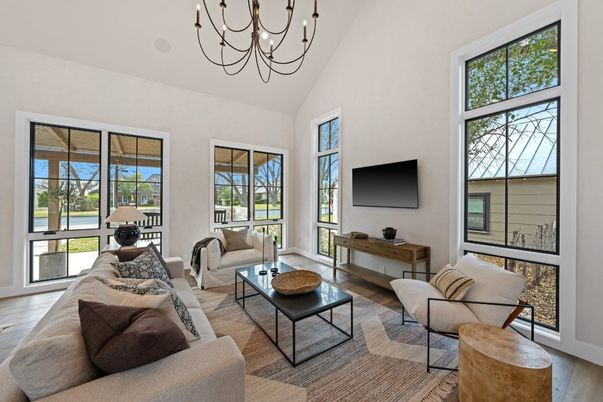Chandelier, Interior, Living room, Wood Texture Flooring
