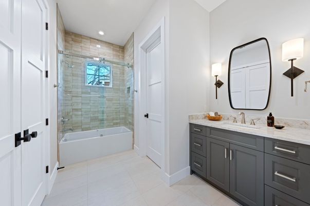 Bathroom, Glass Shower, Interior, Recessed Lighting