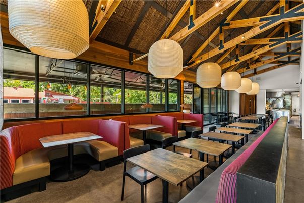Dining room, Interior, Pendant Lights, Wooden Beams