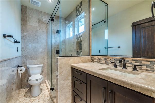 Bathroom, Glass Shower, Interior, Recessed Lighting