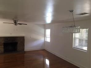 Chandelier, Empty room, Fireplace, Interior, Wood Texture Flooring