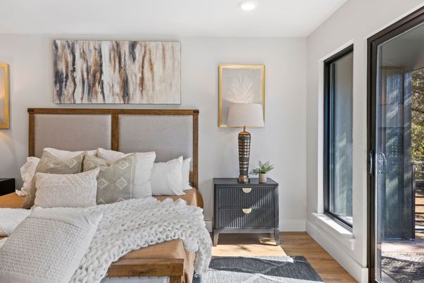 Bedroom, Interior, Recessed Lighting, Wood Texture Flooring