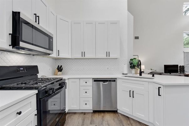 Interior, Kitchen, Stainless Steel Appliances, Wood Texture Flooring