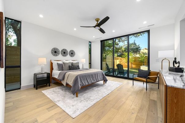 Bedroom, Interior, Recessed Lighting, Wood Texture Flooring
