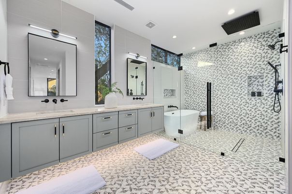 Bathroom, Dual Sink Vanities, Free Standing Baths, Glass Shower, Interior, Recessed Lighting