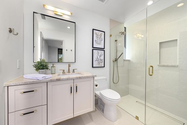 Bathroom, Dual Sink Vanities, Glass Shower, Interior, Recessed Lighting