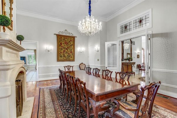 Chandelier, Dining room, Interior, Wood Texture Flooring